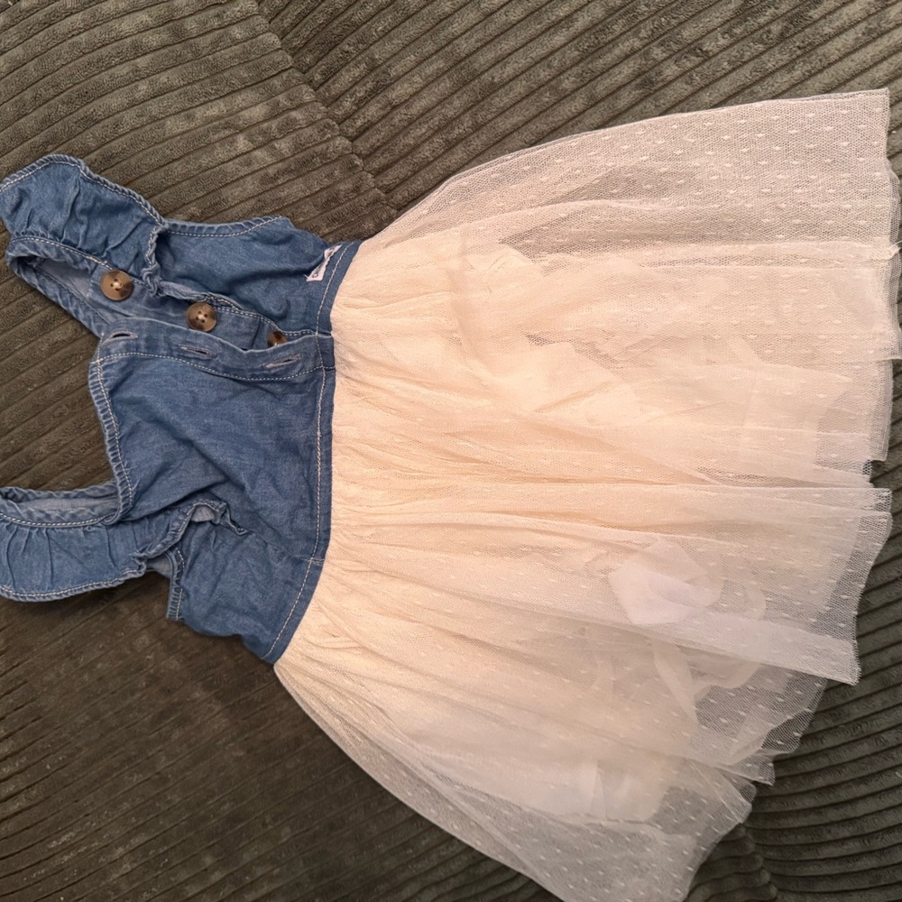 Calvin Klein Blue Denim and Cream Tulle Dress